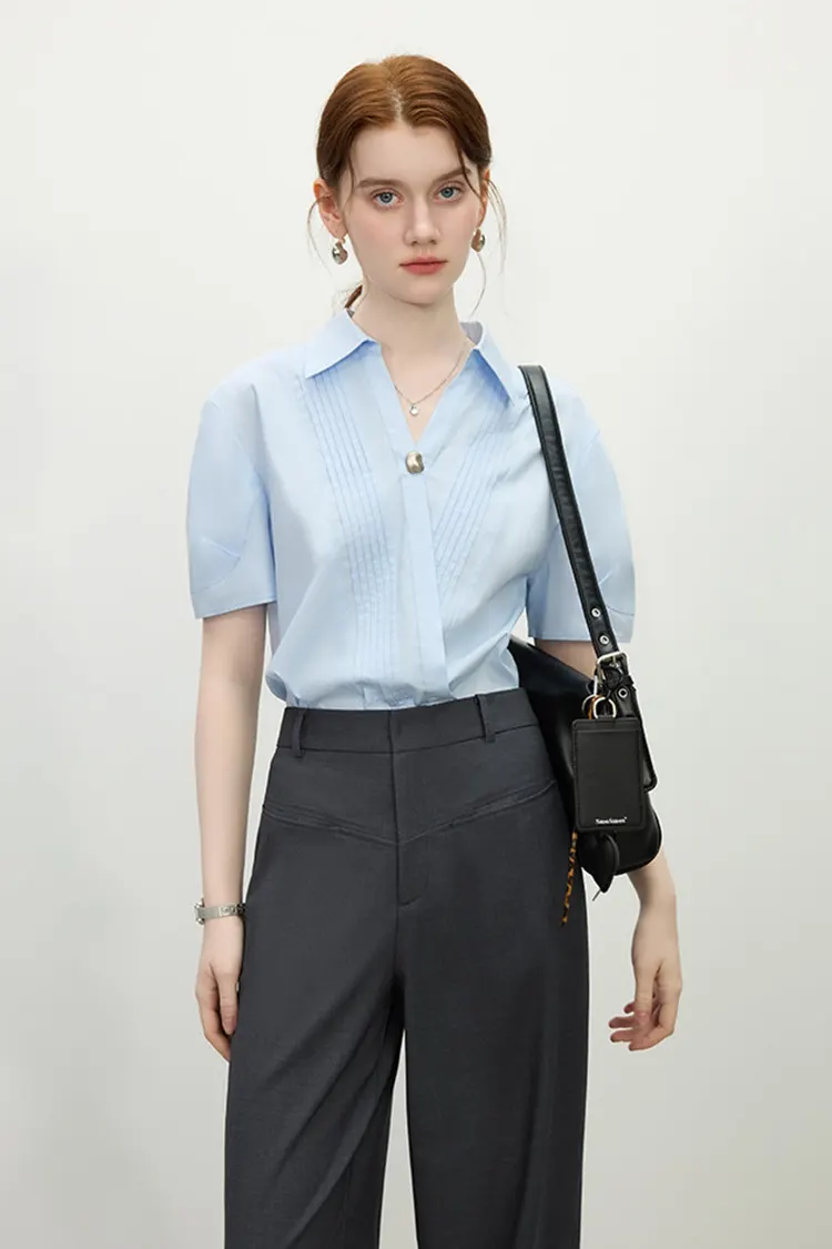 Women's Minimalist Office Short Sleeve Blouse
