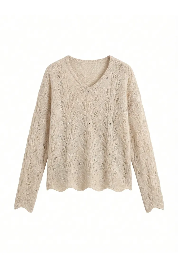 Naisten V-kaula-aukkoinen ohut kashmirvillapaita